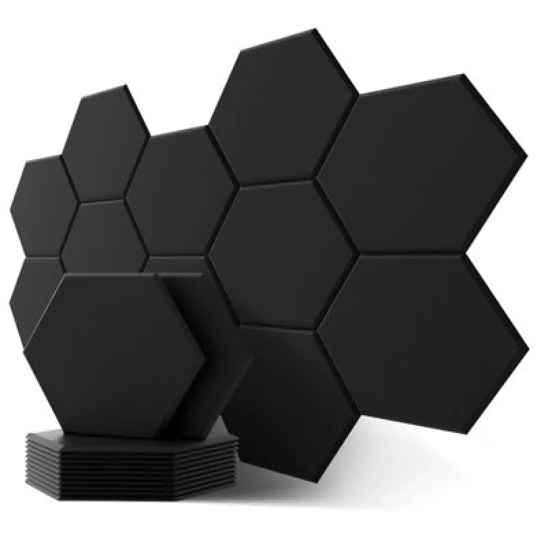 Image of Gr8 Home 12 X Black Hexagon Self Adhesive Acoustic Wall Panels Sound Proofing Pad Set