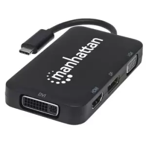 Image of Manhattan USB-C Dock/Hub Ports (x4): DisplayPort DVI-I HDMI or VGA Note: Only One Port can be used at a time External Power Supply Not Needed Cable 8c