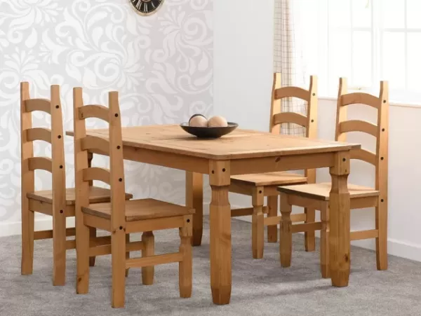 Image of Seconique Corona Pine 152cm Dining Table and 4 Chair Set