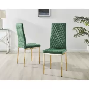 Image of Furniturebox UK - Set of 4 Furniturebox Green Velvet Milan Dining Chairs With Gold Legs
