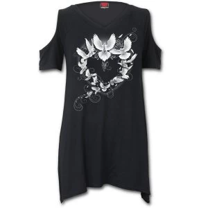 Image of Doves Heart Womens Small Cold Shoulder Goth Bottom Top - Black