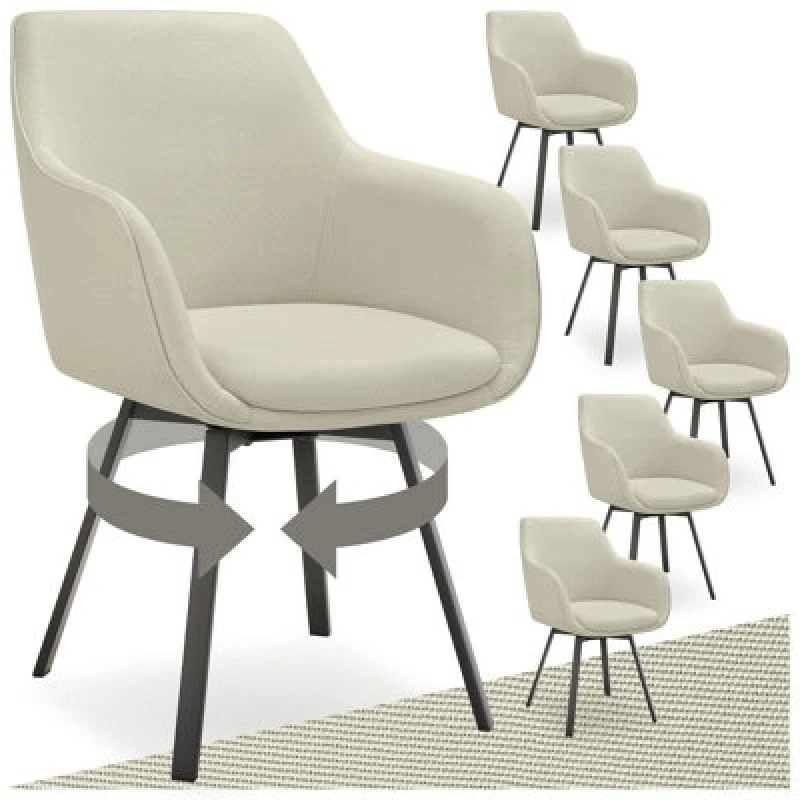 Image of Tectake Set Of 6 Dining Chair Alicon - Swivel Armchair With Padding And Continuous Backrest - Greige