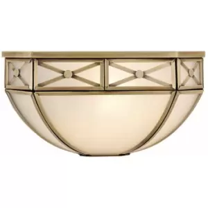 Image of Luxury Traditional Half Bowl Wall Light Antique Brass & Frosted Glass Shade