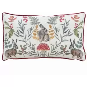 Image of Evans Lichfield Mirrored Hare Piped Edge Cushion Cover, Burgundy, 30 x 50 Cm