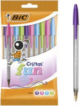Image of Bic Cristal Fun Ballpoint Pens Assorted Colours 10 pack