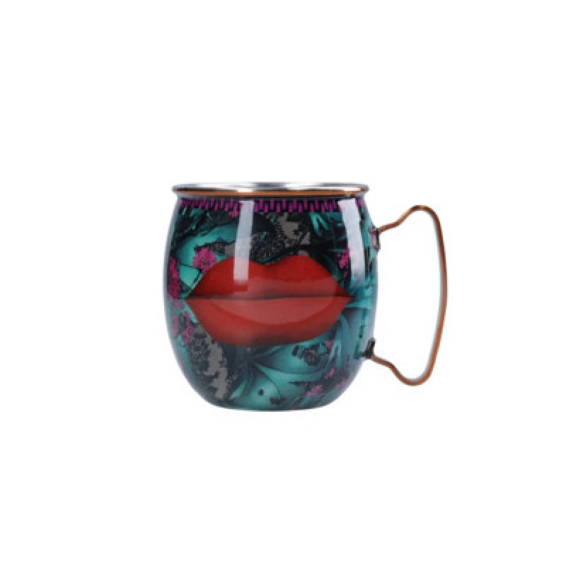 Image of Mikasa Sarah Arnett Stainless Steel Moscow Mule Mug, 450ml Lips Dark Green