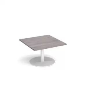 Image of Monza square coffee table with flat round white base 800mm - grey oak