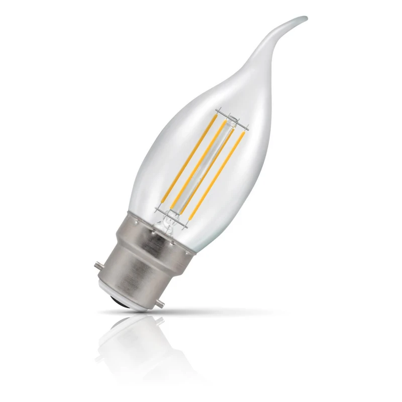 Image of Crompton Lamps LED Bent Tip Candle 4.2W B22 Dimmable Filament Warm White Clear (40W Eqv)