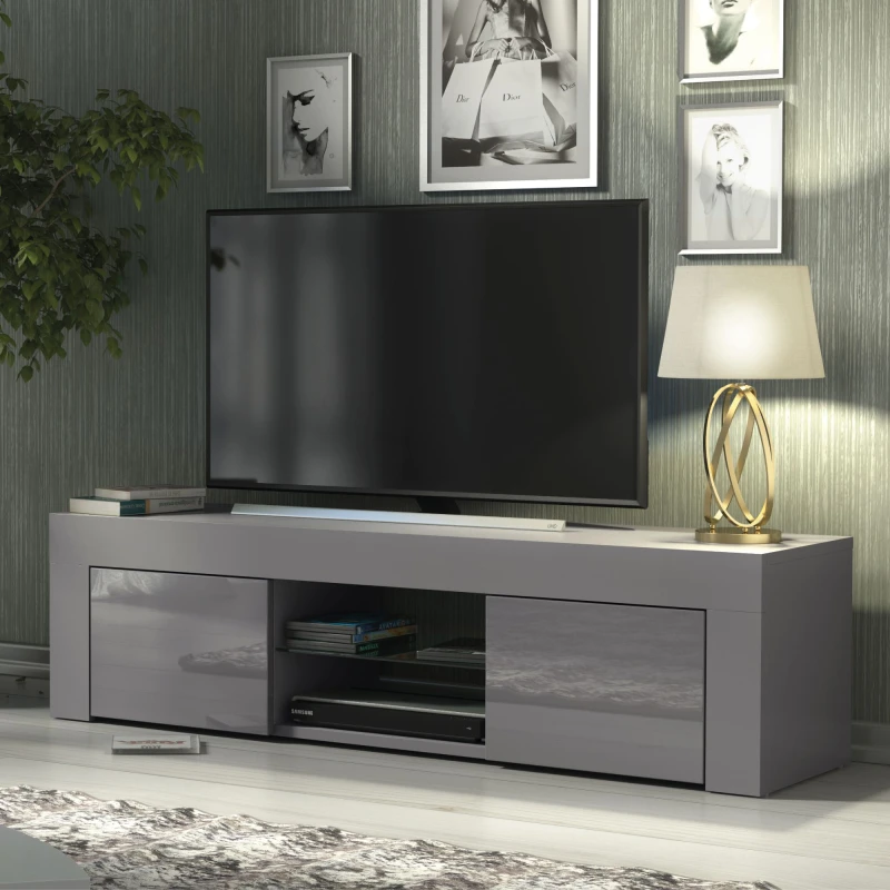 Image of Creative Furniture Creative Furniture TV Unit 130cm Modern - Dark Grey with High Gloss Doors Dark Grey One Size Unisex 5061075249928