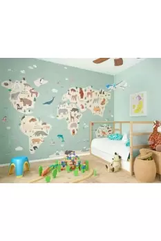 Image of Children's World Map Wall Mural