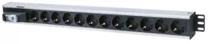 Image of Vertical Rackmount 12-Way Power Strip - German Type - With Single Air Switch - No Surge Protection (Euro 2-pin plug) - Vertical - Aluminium - Black -