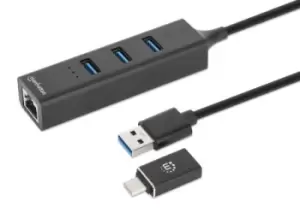 Image of Manhattan USB-C & USB-A Combo Dock/Hub, Ports (4): Ethernet and...