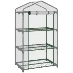 Image of Outsunny 3 Tier Mini Greenhouse Portable Garden Grow House with Roll Up Door and Wire Shelves, 69L x 49W x 125H cm, Clear