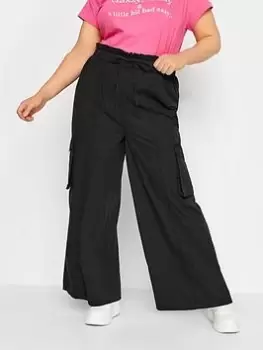 Image of Yours Washed Cargo Wide Leg Trousers Black, Size 16, Women