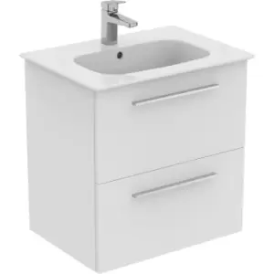 Image of Ideal Standard i. life A Double Drawer Wall Hung Unit with Basin Matt 600mm with Brushed Chrome Handles in White