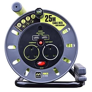 Image of Masterplug Pro-XT 2 Socket USB Charging Cable Reel - 25m 13A