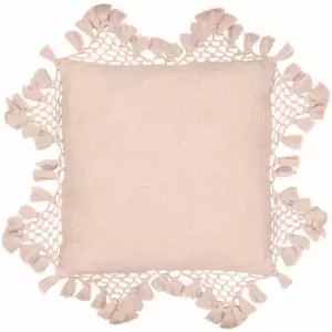Image of Thelinenyard - The Linen Yard Anko Marcrame 100% Cotton Tasselled Cushion Cover, Blush, 45 x 45 Cm