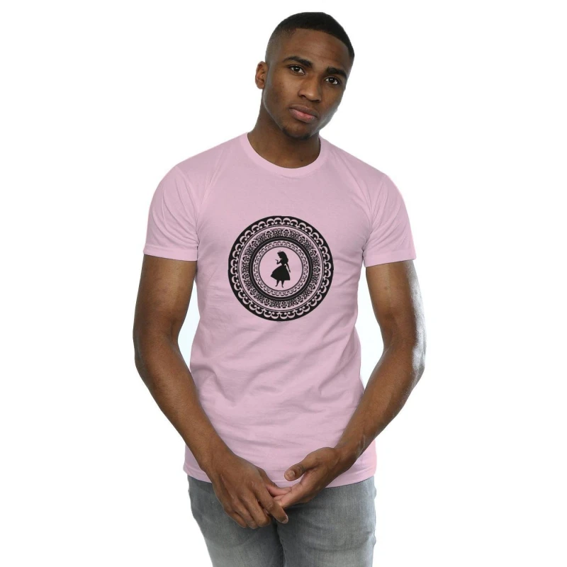 Image of Disney Men Alice In Wonderland Circle T-Shirt in Baby Pink Size: Small Baby Pink S Male 5059568304926