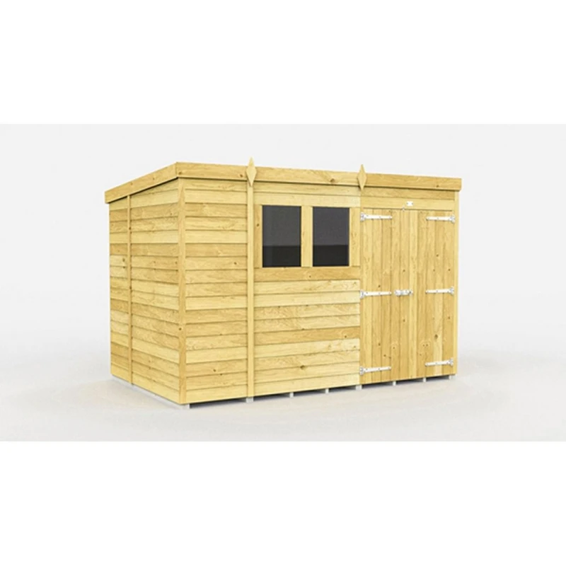 Image of Buttercup Farm 10 x 7 Feet Pent Shed - Double Door W/ Windows - L214 x W302 x H201cm in Brown Brown Unisex