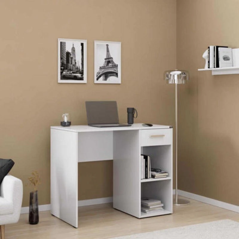 Image of FWStyle FWStyle 1 Drawer 2 Shelf Home Office Study Desk Matt White White One Size Unisex 5056413130792