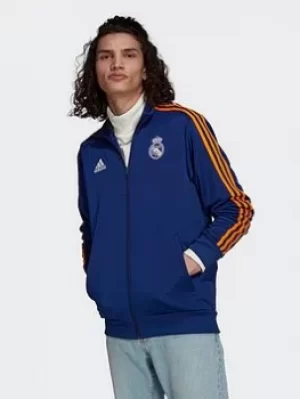 Image of adidas Real Madrid 3-stripes Track Top, Blue/White/Orange Size M Men