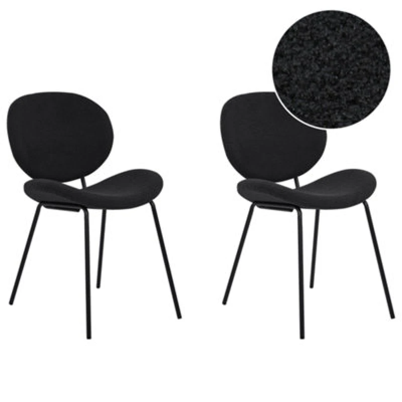 Image of Beliani Set Of 2 Dining Chairs Luana Boucle Black