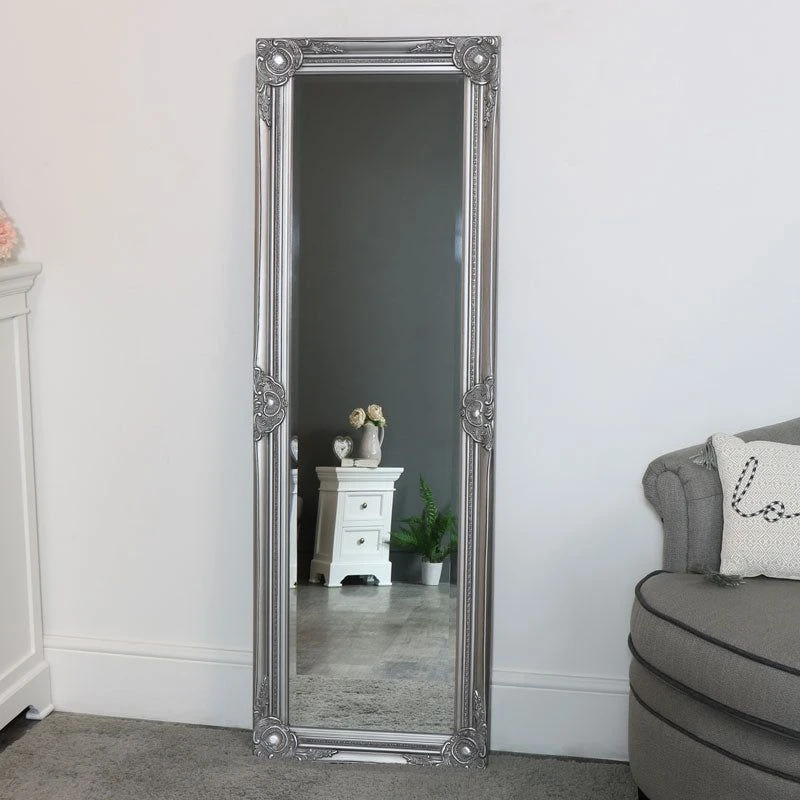 Image of Melody Maison Tall Silver Mirror With Bevelled Glass 47cm X 142cm Metallic Silver