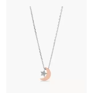 Image of Fossil Womens Moon And Star Two-Tone Stainless Steel Necklace - 2-Tone