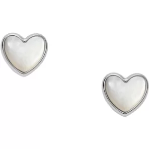 Image of Ladies Fossil Silver Plated Heart Stud Earrings