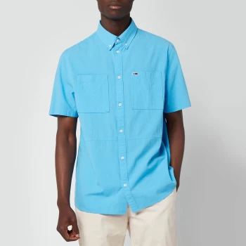 Image of Tommy Jeans Mens Regular Solid Short Sleeve Shirt - Frigid Blue - S