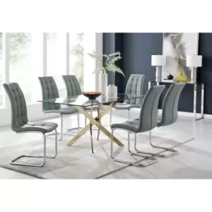 Image of Furniture Box Leonardo 6 Gold Dining Table and 6 Grey Murano Chairs