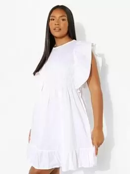 Image of Boohoo Curve Ruffle Smock Dress - White, Size 20, Women