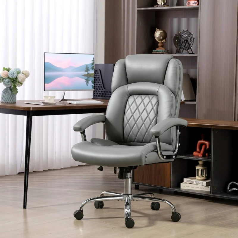 Image of HOMCOM Office Chair 180kg, High Back Desk Chair with Spring Cushion, Grey Grey Unisex