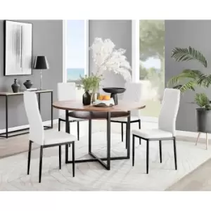 Image of Furniture Box Adley Brown Wood Storage Dining Table and 4 White Milan Black Leg Chairs