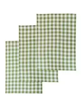 Image of Premier Housewares Doro Set Of 3 Check Tea Towels - Green And White