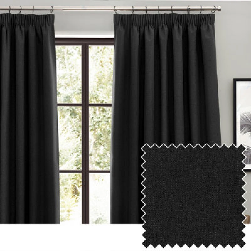 Image of Furn Furn Dawn Blackout Pencil Pleat Curtain Pair Size: 168cm width x 183cm drop Black 168cm width x 183cm drop Unisex 5025532854155