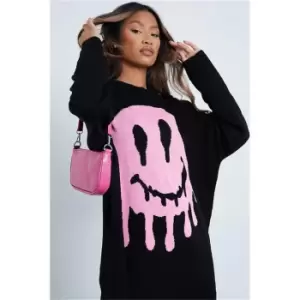 Image of I Saw It First Pink Oversized Smiley Face Knitted Jumper - Pink