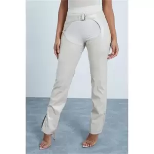 Image of I Saw It First Stone Woven Faux Leather Layered Stirrup Trousers - Brown