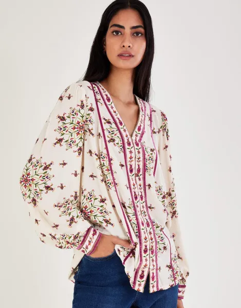 Image of Floral Print V-Neck Top