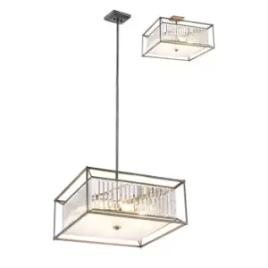Image of Argyle Fixed Ceiling Pendant, Semi Ceiling Lamp, 6 Light E14, Pewter, Clear, Grain Glass