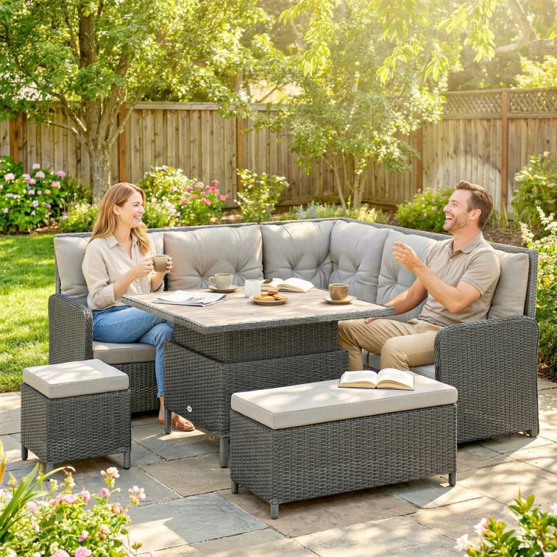 Image of OUTSUNNY 6 PCs Rattan Garden Furniture Sectional Corner Sofa, Dark Grey Dark Grey Unisex