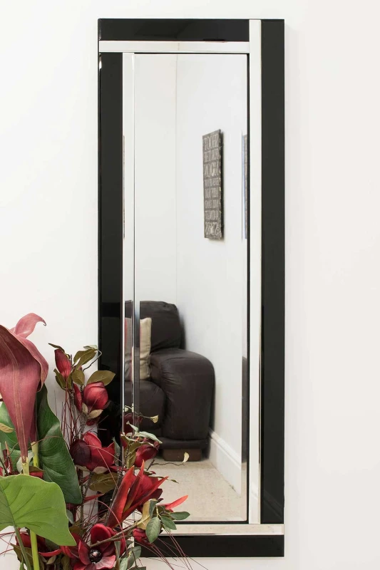 Image of MirrorOutlet Aston Black All Glass Wall Mirror 120 x 40 CM Size: 1 Pack Black Unisex 1 Pack