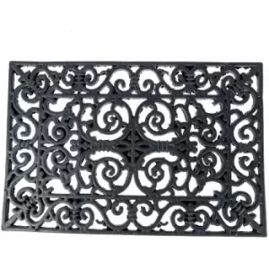 Image of Black Wrought Iron Effect Parisian Rubber Doormat 70 x 40cm - Black - Homescapes