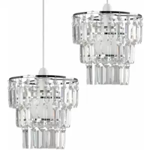 Image of 2 x 3 Tier Ceiling Pendant Light Shades With Clear Acrylic Jewel Droplets