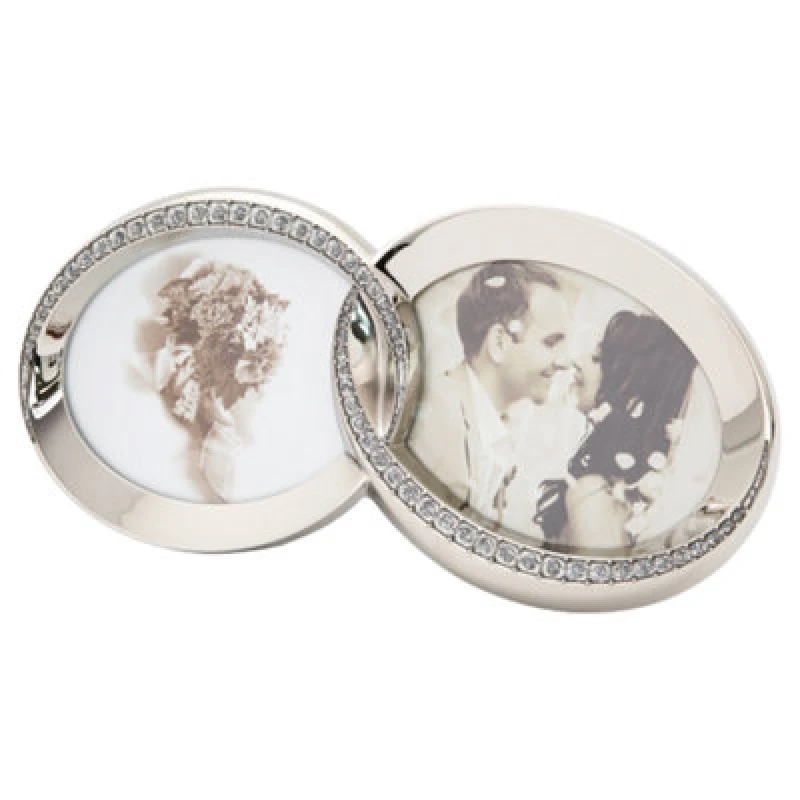 Image of Happy Homewares Double Heart Silver Picture Frame With Square Etched Diamante Crystals