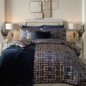 Image of Soiree Bardon Jacquard Geometric Metallic Yarn Duvet Cover Set, Navy, Double