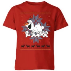 Image of Disney Frozen Olaf and Snowmen Kids Christmas T-Shirt - Red - 3-4 Years