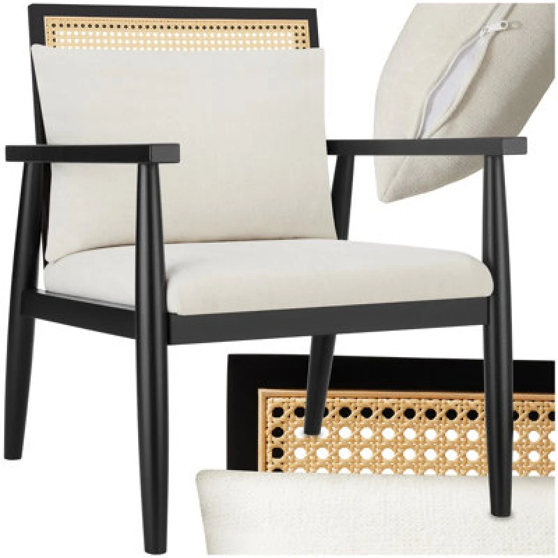 Image of Tectake 1 Armchair Manuela - Thickly Padded, With Extra Back Cushions - White