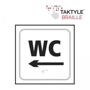Image of WC Arrow Left’ Sign; Self Adhesive Taktyle; White 150mm x