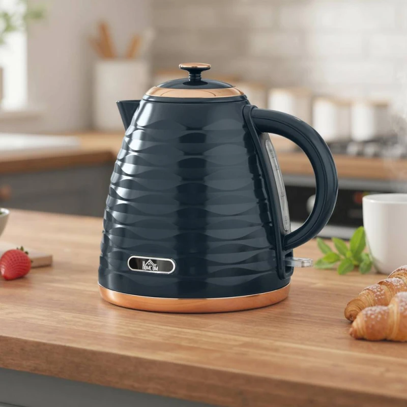 Image of HOMCOM Electric Kettle, Fast Boil, 1.7L, 3kW, Swivel, Dark Blue Ripple Dark Blue Unisex